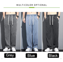 2024 Spring/Summer New Soft Lyocell Fabric Men's Jeans Thin Loose Straight Leg PantsDrawstring Elastic Waist Korean casual pants