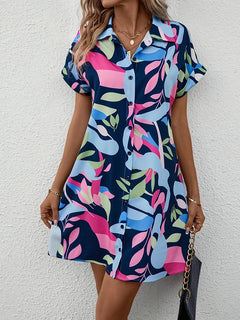 2024 New Summer Everyday Casual Women's Short-sleeved Shirt Dress Urban Fashion Single-breasted Dress 3D Printed Elegant Dress