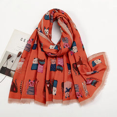 Fashion Printed Cat Fringed Shawls Women Cotton Viscose Muffler Travel Sun Protection Scarf Animal Printed Scarf 180*85cm
