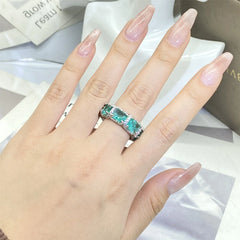 925 Silver Plated Paraiba Zircon Jewelry Heavy Industry Inlaid Aquamarine Topaz Ring Women's Party Wedding Rings