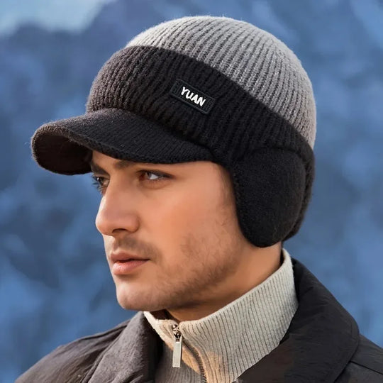 G Style Dual-Tone Knit Baseball Cap Warm Dad Hat with Ear Protection for Outdoor Wear