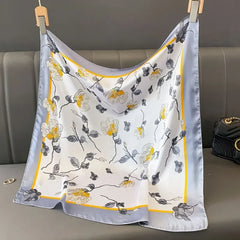 Luxury Brand 2024 Square Scarf Women Cat Neck Hair Tie Band Beach Hijab Kerchief Head Headbands Bandana Female Foulard 70cm