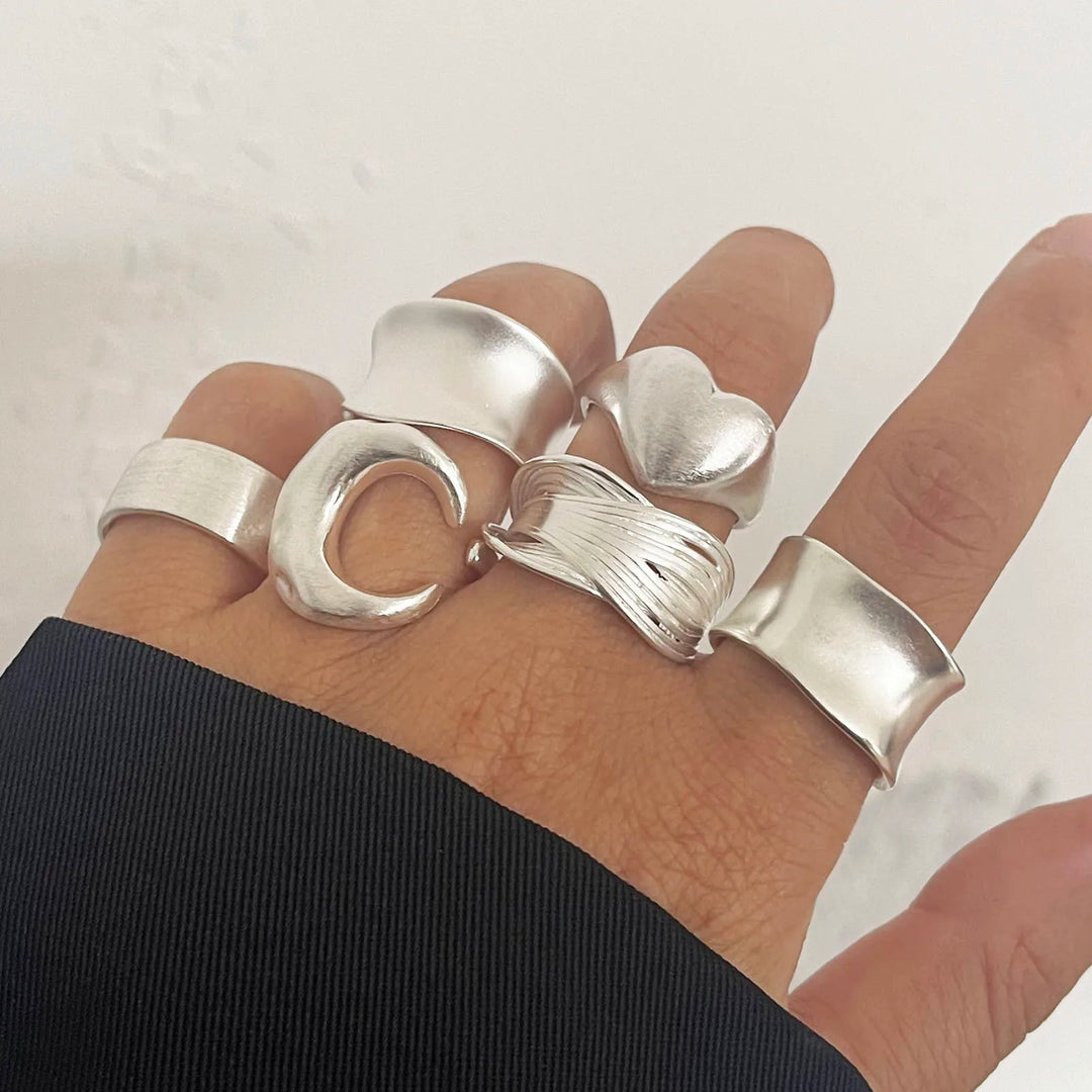 G Style 925 Sterling Silver Moon Ring Set Minimalist Couple Bands for Women