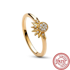 New Hot 925 Silver Crown Sparkling Rings Sun Moon Celestial Wishbone Women's Set Ring Wedding Diy Charm Luxury DIY Jewelry Gift