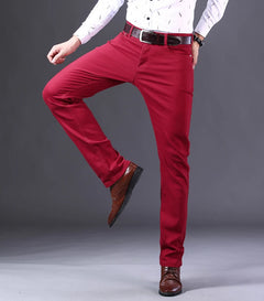 2023 New  Autumn Wine Red Jeans Men Fashion Casual Classic Style Business Straight Fit Soft Trousers Male Advanced Pants