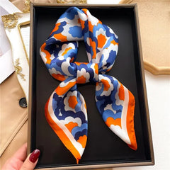 Luxury Print Silk Feeling Square Scarf Women Spring Neck Tie Shawl Wraps Female 70cm Hair Hand Wrist Headkercheif Hijab Bandana