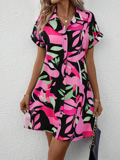 2024 New Summer Everyday Casual Women's Short-sleeved Shirt Dress Urban Fashion Single-breasted Dress 3D Printed Elegant Dress