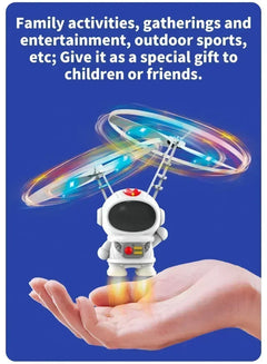 Levitating Luminous Flying Robot Astronaut Toy Aircraft Hand-Controlled Drone Interactive with Lights Outdoor Toys for Kids Gift