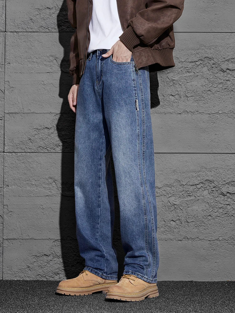 G Style Men's Vintage Baggy Jeans Wide-Leg Streetwear Denim Pants