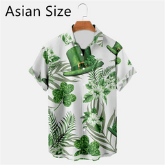 2025 New 3D Printed St. Patrick's Day Shirts Fashion Summer Short Sleeve Lapel Button Mens Shirt Casual Oversized Blouse Tops