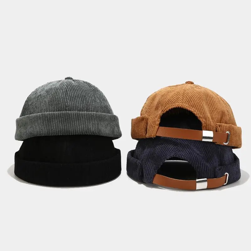 G Style Corduroy Brimless Docker Cap Adjustable Unisex Retro Beanie Streetwear Hat