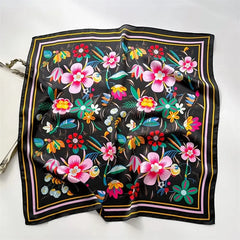 Luxury Print Silk Feeling Square Scarf Women Spring Neck Tie Shawl Wraps Female 70cm Hair Hand Wrist Headkercheif Hijab Bandana