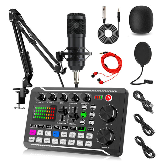 G-Mix F998 Podcast Equipment Bundle Bluetooth Sound Card &amp; Professional Microphone Kit