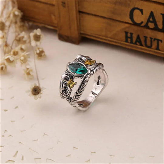 G Style Fantasy Green Crystal Ring Vintage Unisex Statement Fashion Jewelry