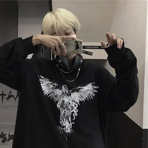 G Style Men's Long Sleeve Graphic T-Shirt Vintage Baggy Streetwear Tee