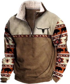 European and American Men's Half-Zipper Hoodie, Spring and Autumn 3D Digital Printing High Neck Long Sleeve Hoodie