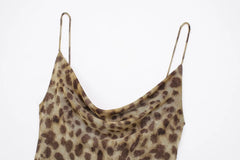 Summer Women's Sexy Vintage Leopard Print Tulle Long Dress Fashion Backless Slip Dresses Female Elegant Slim Party Maxi Dress