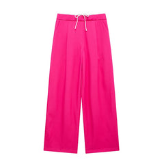 Willshela Women Fashion Solid Lace Up Side Zipper Straight Pants Vintage High Elastic Waist Female Chic Lady Trousers