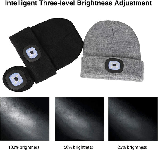 G Active Rechargeable LED Beanie Hat Knit Winter Cap with Removable USB Headlamp