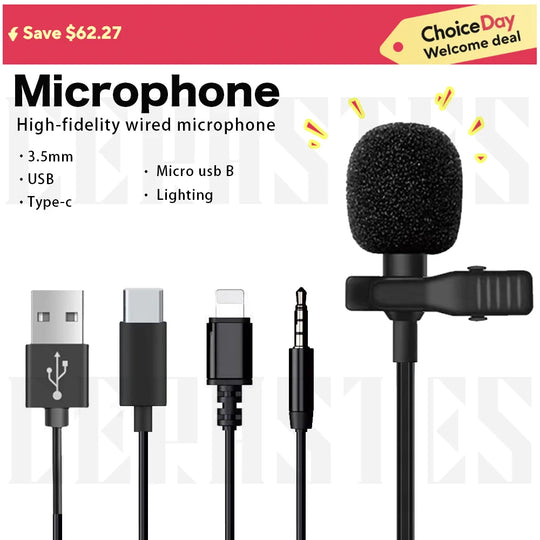 G Creator HD External Wired Microphone USB-C, Lightning &amp; Micro USB Mic for Camera, Phone &amp; Computer