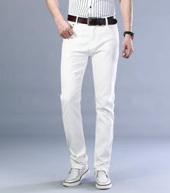 2023 New  Autumn Wine Red Jeans Men Fashion Casual Classic Style Business Straight Fit Soft Trousers Male Advanced Pants