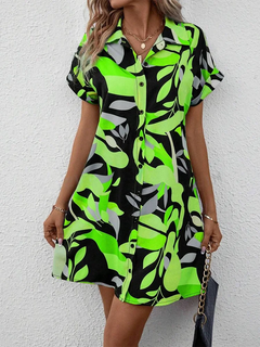2024 New Summer Everyday Casual Women's Short-sleeved Shirt Dress Urban Fashion Single-breasted Dress 3D Printed Elegant Dress