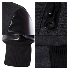 Men Jacket Faux Leather Sleeve Pockets Hoodies Sweatshirts Military Windbreaker Spring Autumn Outerwear свитер оверсайз