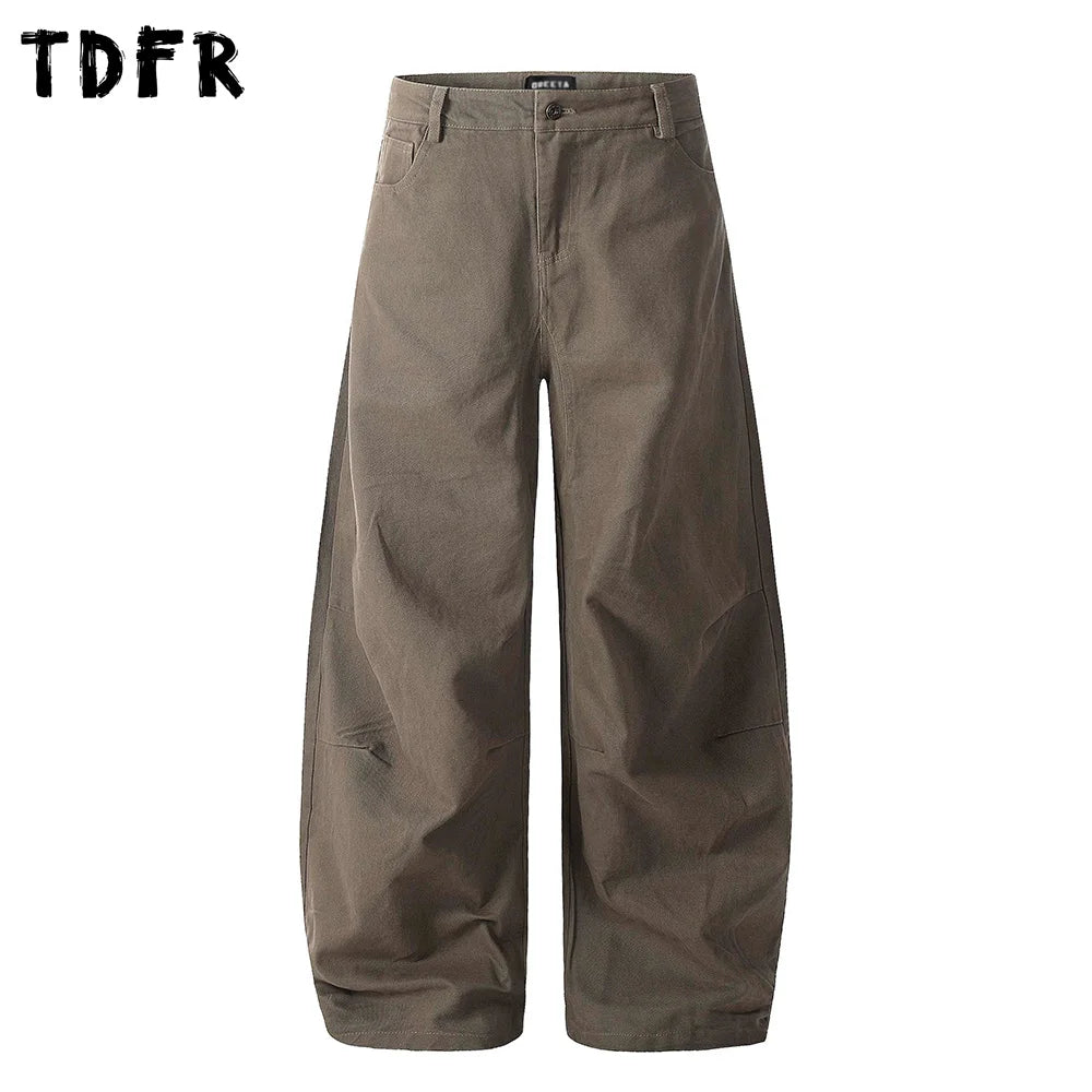 G Style Men's Pleated Wide-Leg Cargo Pants Relaxed Fit Casual Streetwear Trousers