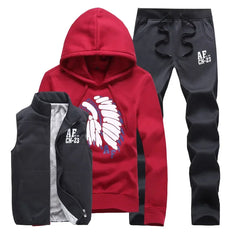 3 Pieces Set Hoodies+Vest+Pants Casual Men's Track Suit Clothing Coats Winter Thick Warm Tracksuit for Men Printed Mens Set Vest