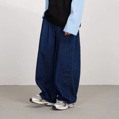 Men Wide Leg Jeans Baggy Retro Blue Japanese Simple Leisure Stylish Soft All-match Pocket Large Size S-3XL Solid New-fashion Hot