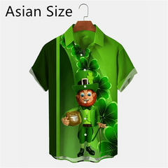 2025 New 3D Printed St. Patrick's Day Shirts Fashion Summer Short Sleeve Lapel Button Mens Shirt Casual Oversized Blouse Tops