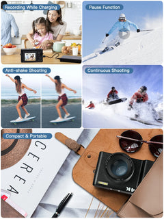 4K Digital Camera for Photography and Video Autofocus Anti-Shake, 48MP Vlogging Camera with SD Card, 3'' 180° Flip Screen