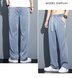 2024 Spring/Summer New Soft Lyocell Fabric Men's Jeans Thin Loose Straight Leg PantsDrawstring Elastic Waist Korean casual pants
