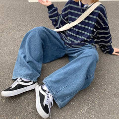 Y2k Jeans Men's Personality Solid Color Classic Korean Fashion Denim Trousers Male Harajuku Jeans Straight Wide Leg Pants