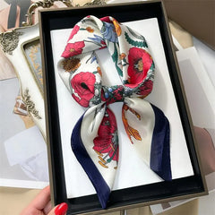 Luxury Print Silk Feeling Square Scarf Women Spring Neck Tie Shawl Wraps Female 70cm Hair Hand Wrist Headkercheif Hijab Bandana