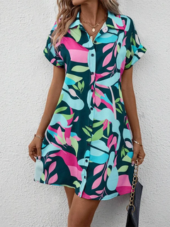2024 New Summer Everyday Casual Women's Short-sleeved Shirt Dress Urban Fashion Single-breasted Dress 3D Printed Elegant Dress