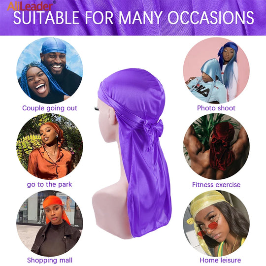 G Style Silky Satin Durag Unisex Long Tail Head Wrap for Hair Protection &amp; Everyday Style