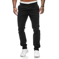 Men Pants Mid Waist Solid Color Thin Zipper Button Closure Pockets Slim Fit Casual Ankle Length Pencil Pants Soft Breathable