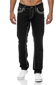 Streetwear Men Stretch Jeans Pencil Pants Mid Waist Basics Denim Ankle Length Trousers Slim Fit Casual Vintage Distressed Denims
