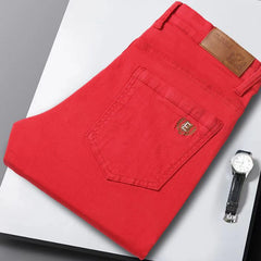 Men's Casual Stretch Skinny Jeans New Elastic Yellow Pink Red Slim Male Clothing Solid Color Simple Business Denim Trousers