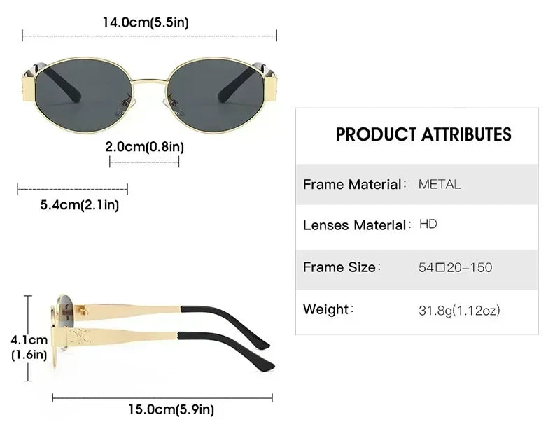 G Style Luxury Oval Metal Sunglasses Unisex UV400 Fashion Eyewear