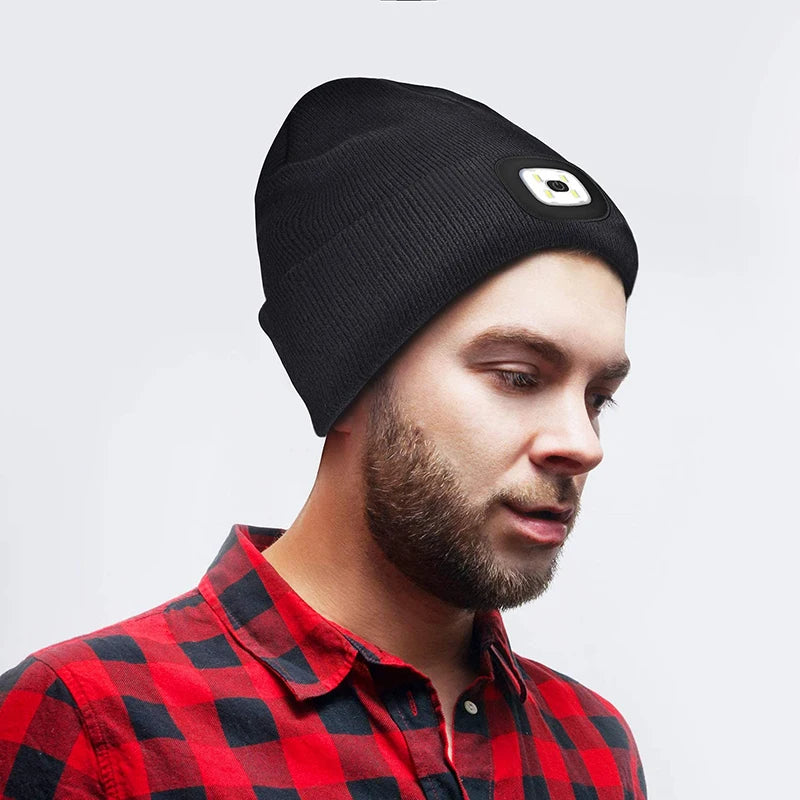 G Active Rechargeable LED Beanie Hat Knit Winter Cap with Removable USB Headlamp