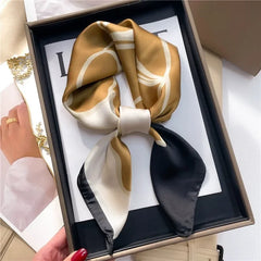 Luxury Brand 2024 Square Scarf Women Cat Neck Hair Tie Band Beach Hijab Kerchief Head Headbands Bandana Female Foulard 70cm