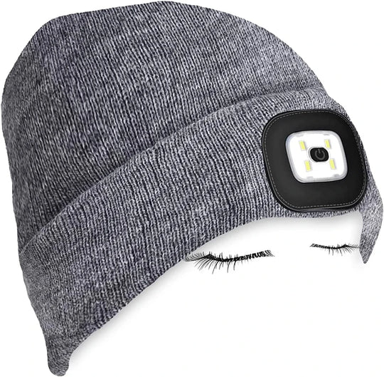 G Active Rechargeable LED Beanie Hat Knit Winter Cap with Removable USB Headlamp