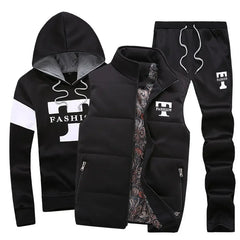 3 Pieces Set Hoodies+Vest+Pants Casual Men's Track Suit Clothing Coats Winter Thick Warm Tracksuit for Men Printed Mens Set Vest