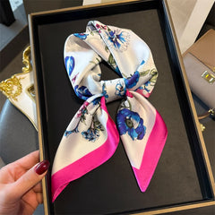 Luxury 2024 Silk Print Hair Scarf Women Floral Kerchief Neck Tie Hand Wrist Foulard Shawl Wraps Head Hijab Bandana Echarpe