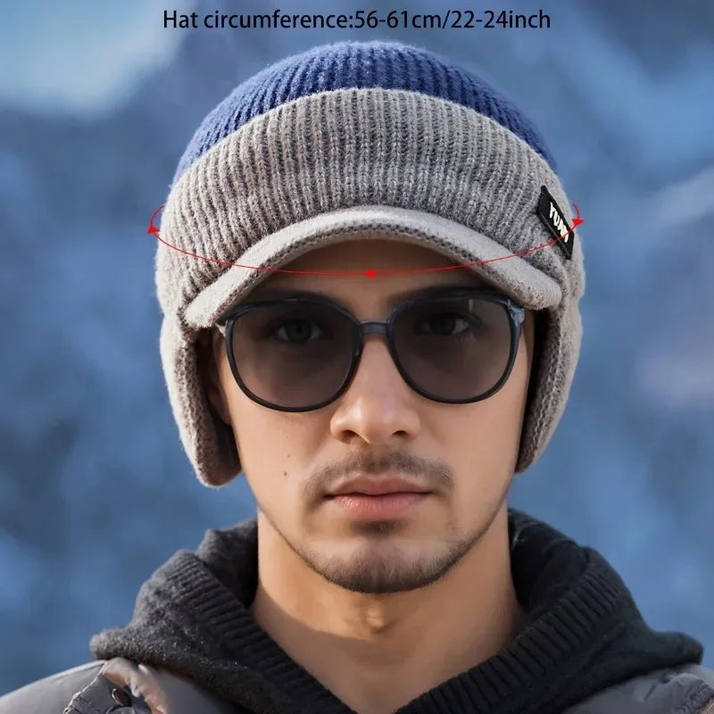 G Style Dual-Tone Knit Baseball Cap Warm Dad Hat with Ear Protection for Outdoor Wear