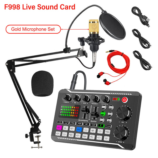 G-Mix F998 Podcast Equipment Bundle Bluetooth Sound Card &amp; Professional Microphone Kit
