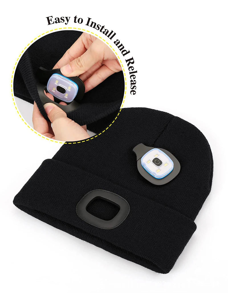 G Active Rechargeable LED Beanie Hat Knit Winter Cap with Removable USB Headlamp