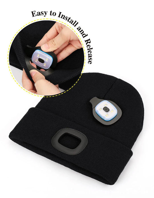 G Active Rechargeable LED Beanie Hat Knit Winter Cap with Removable USB Headlamp